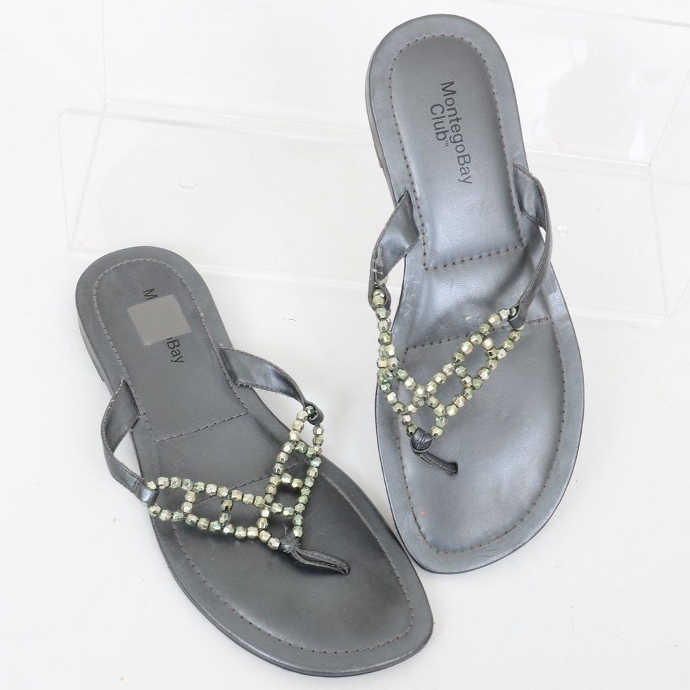 Montego Bay Club Jeweled Flip Flop Thong Sandals Slip-On Flat Party Women's 8.5